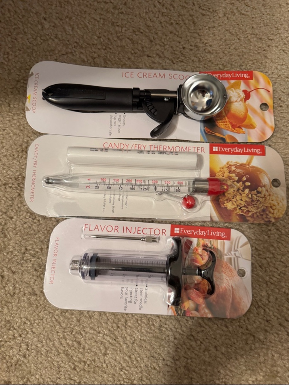 Black Ice Cream Scoop, Candy Thermometer & Flavor Injector Set of 3 pieces
